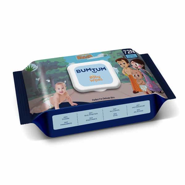 Bumtum Baby Chota Bheem Wet Wipes With Lid Aloe Vera | Paraben Free(Pack Of 1 | 72 Pcs.per Pack)