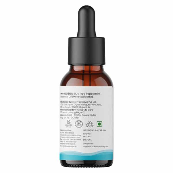 Aravi Organic Peppermint Essential Oil - Refreshes & Energizes | Promotes Healthy Scalp & Hair 15Ml