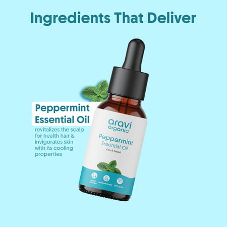 Aravi Organic Peppermint Essential Oil - Refreshes & Energizes | Promotes Healthy Scalp & Hair 15ml