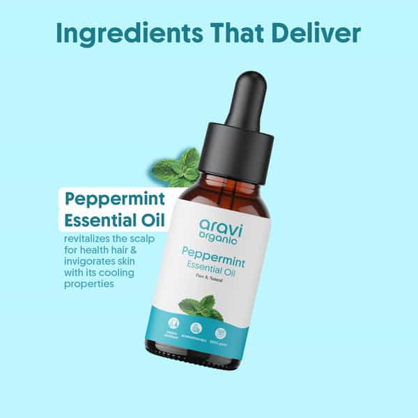 Aravi Organic Peppermint Essential Oil - Refreshes & Energizes | Promotes Healthy Scalp & Hair 15Ml