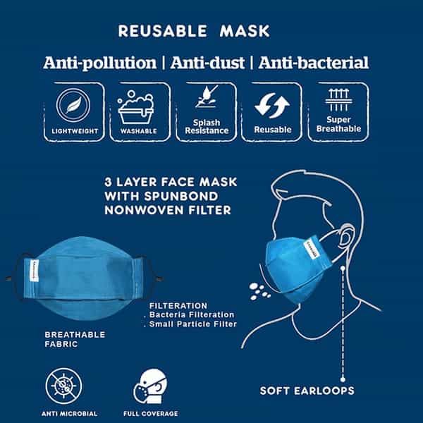 Carriall Adult Unisex 3 Layer Reusable Washable Cotton Mask (Camsl075) Pack Of 3