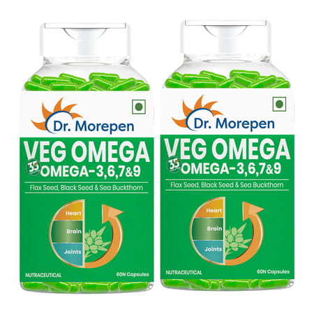 Dr. Morepen Veg Omega 3 6 7 9 Capsules 500mg For Healthy Heart | Brain | Joints|60 Capsules | 2 Pack