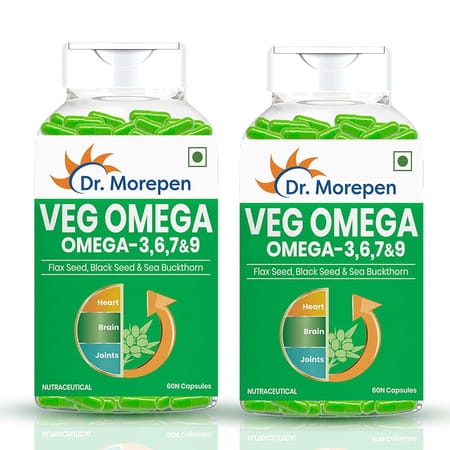 Dr. Morepen Veg Omega 3 6 7 9 Capsules 500mg For Healthy Heart | Brain | Joints|60 Capsules | 2 Pack