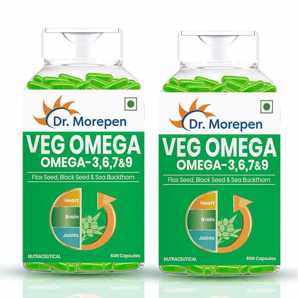 Dr. Morepen Veg Omega 3 6 7 9 Capsules 500Mg For Healthy Heart | Brain | Joints|60 Capsules | 2 Pack