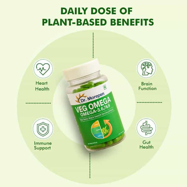 Dr. Morepen Veg Omega 3 6 7 9 Capsules 500Mg For Healthy Heart | Brain | Joints|60 Capsules | 2 Pack