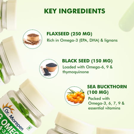 Dr. Morepen Veg Omega 3 6 7 9 Capsules 500mg For Healthy Heart | Brain | Joints|60 Capsules | 2 Pack