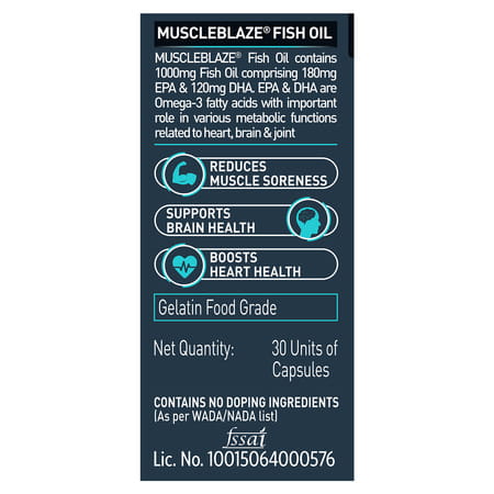 Muscleblaze Omega 3 Fish Oil (30 Capsules) | Trustified Certified For Accuracy & Purity