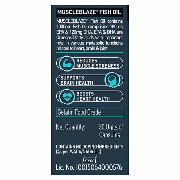 Muscleblaze Omega 3 Fish Oil (30 Capsules) | Trustified Certified For Accuracy & Purity