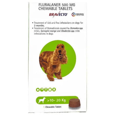 Bravecto 500mg (Fluralaner) Dog Tick & Flea Control Tablet | 10 To 20 Kg | 1 Tablet
