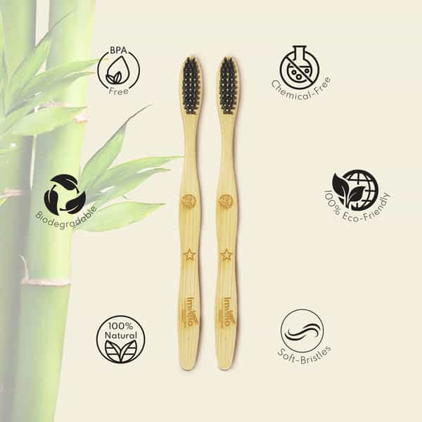 Imvelo Bamboo Toothbrush With Charcoal Activated Soft Bristles (Adult- Pack Of 4)