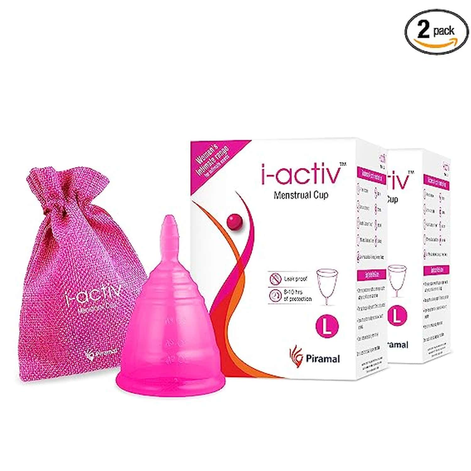 I-Activ Menstrual Cup For Women | Rash-Free, Leak-Free & Ultra Soft Cup With Pouch| L Size | 2 Packs