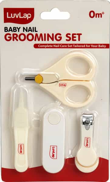 Luvlap Baby Grooming Scissors & Nail Clipper Set/Kit Manicure Set 4Pcs White 0M+