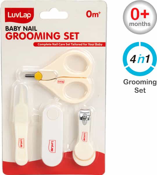 Luvlap Baby Grooming Scissors & Nail Clipper Set/Kit Manicure Set 4Pcs White 0M+