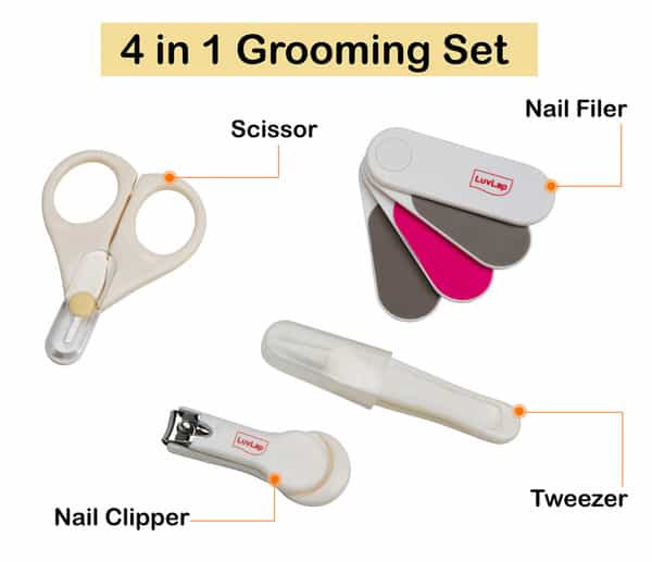 Luvlap Baby Grooming Scissors & Nail Clipper Set/Kit Manicure Set 4Pcs White 0M+