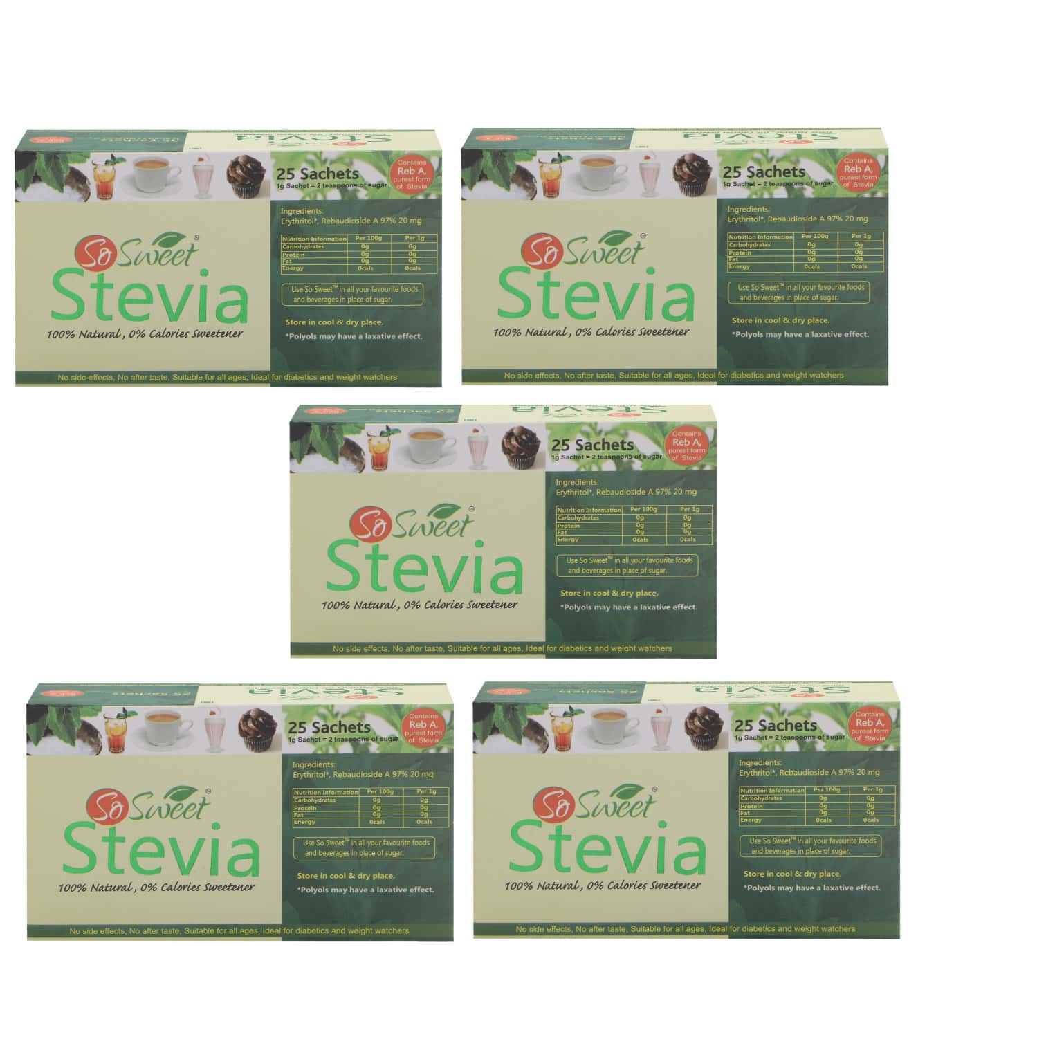 So Sweet Stevia 25 Sachet Sugar Free Sweetener (pack Of 5)