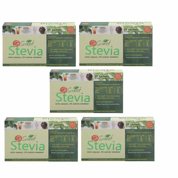 So Sweet Stevia 25 Sachet Sugar Free Sweetener (Pack Of 5)