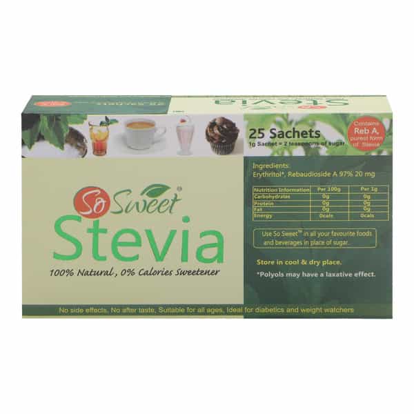 So Sweet Stevia 25 Sachet Sugar Free Sweetener (Pack Of 5)