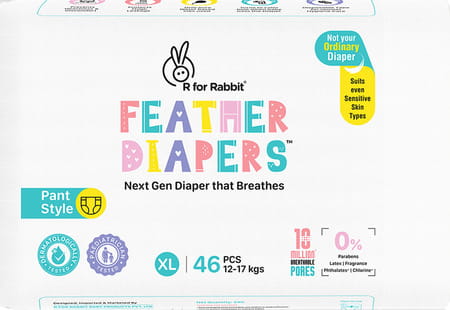 R For Rabbit Feather Diaper Pants Size Xl|Extra Large For Baby Of 12-17 Kgs (Pack Of 46)