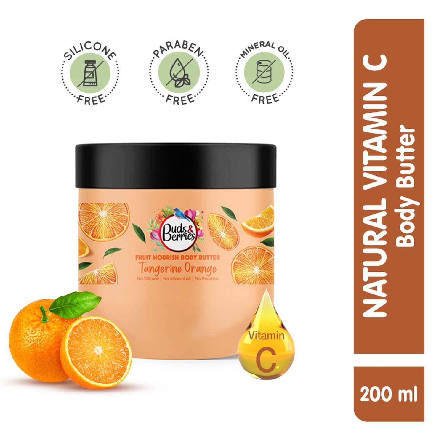 Buds & Berries Fruit Nourish Tangerine Orange Body Butter Enriched With Natural Vitamin C (200 Ml)