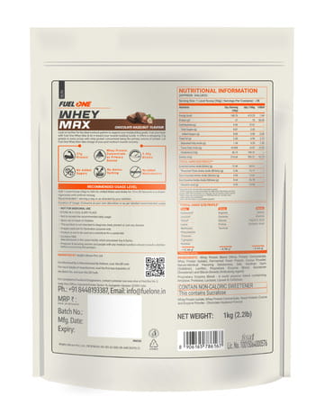 Fuelone Whey Max Protein Blend | Chocolate Hazelnut | 1Kg (2.2Lbs) | 27G Protein Per Scoop