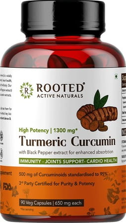 Rooted Actives -turmeric Curcumin 1300mg* -500mg Curcuminoid Std To 95% - 90 Veg Caps