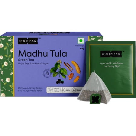 Kapiva Madhu Tula Green Tea | Helps Regulate Blood Sugar| Contains Jamun Seeds Fenugreek 20 Tea Bags