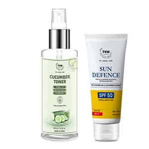 Tnw The Natural Wash Combo Of Cucumber Toner 100 Ml + Sun Defence Sunscreen Cream Spf 50 Pa ++ 50 Gm