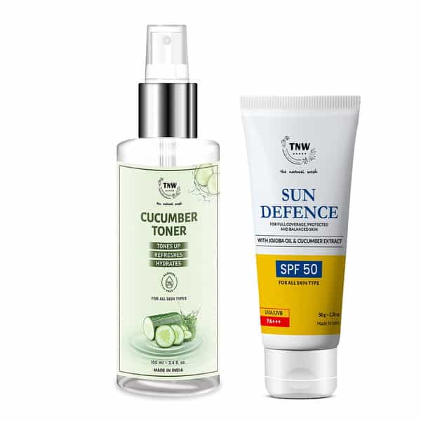 Tnw The Natural Wash Combo Of Cucumber Toner 100 Ml + Sun Defence Sunscreen Cream Spf 50 Pa ++ 50 Gm