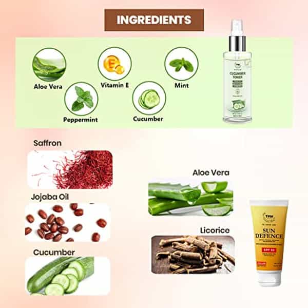 Tnw The Natural Wash Combo Of Cucumber Toner 100 Ml + Sun Defence Sunscreen Cream Spf 50 Pa ++ 50 Gm