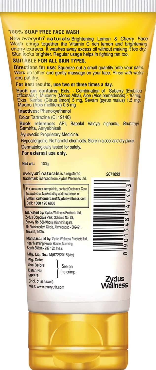 Buy EVERYUTH NATURALS BRIGHTENING LEMON & CHERRY FACE WASH 100G Online & Get Upto 60 OFF at