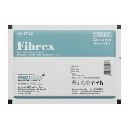 Medica Fibrex Non-Woven Adhesive Dressing With Non-Adherent Pad 9cmx15cm