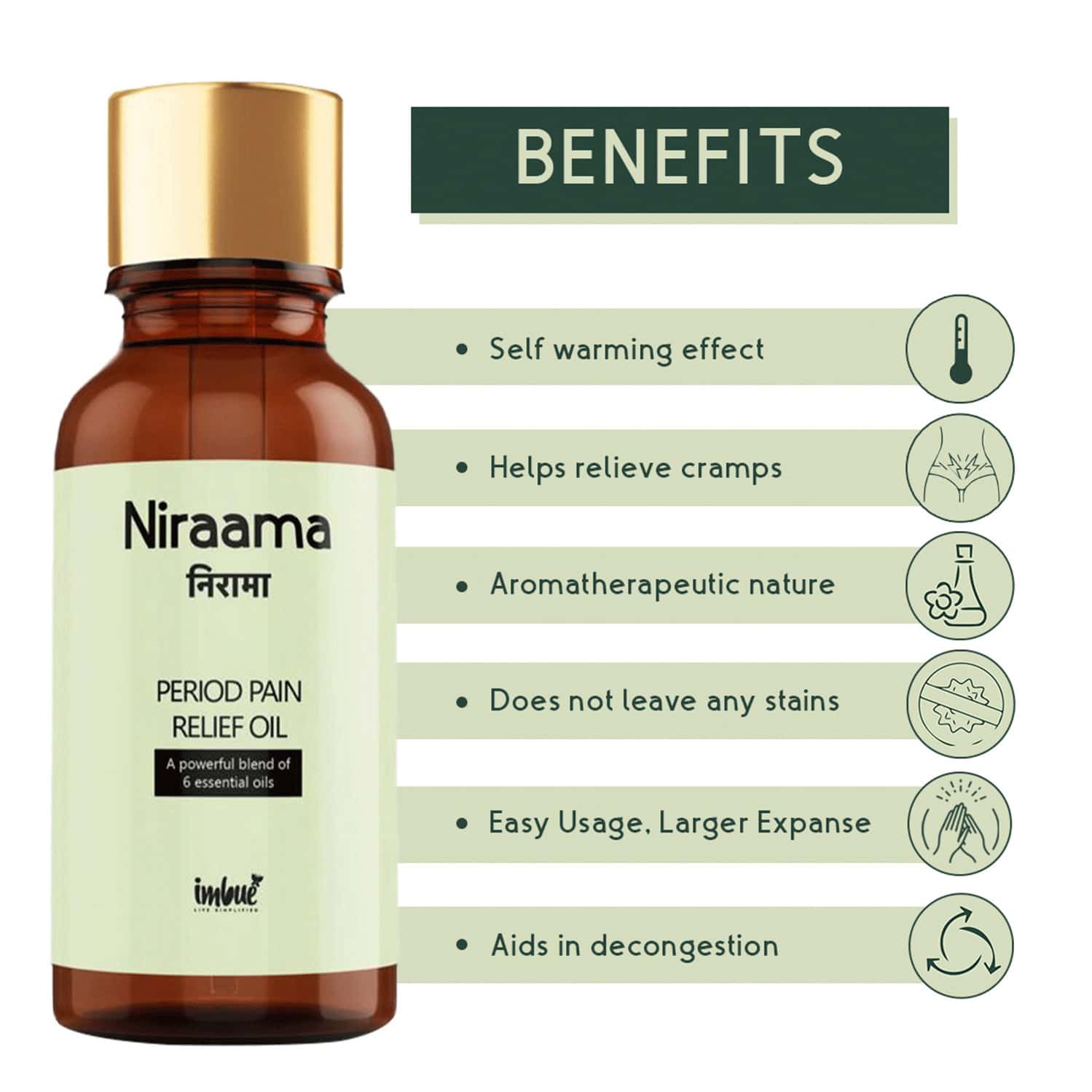Buy IMBUE NIRAAMA PERIOD PAIN RELIEF OIL EFFECTIVE FORMULATION TO
