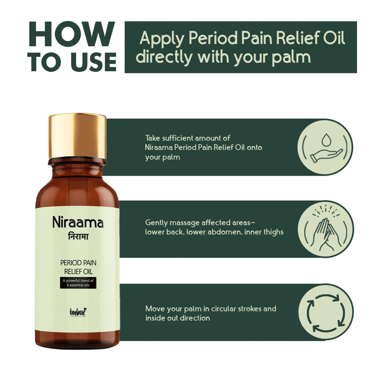 Buy IMBUE NIRAAMA PERIOD PAIN RELIEF OIL EFFECTIVE FORMULATION TO