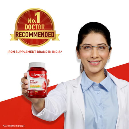 Livogen Iron Strawberry Flavour Gummies For Kids And Adults Bottle 30 No'S