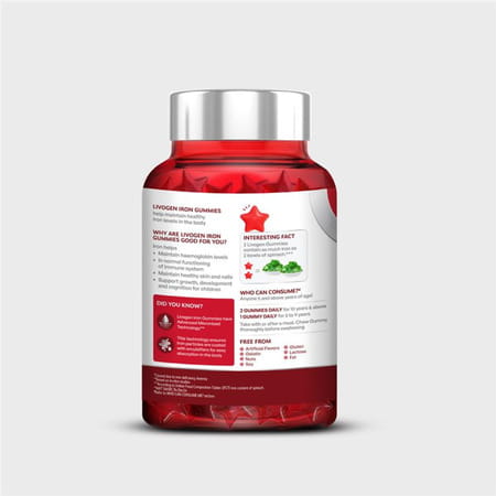 Livogen Iron Strawberry Flavour Gummies For Kids And Adults Bottle 30 No'S