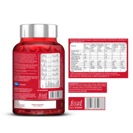 Livogen Iron Strawberry Flavour Gummies For Kids And Adults Bottle 30 No'S