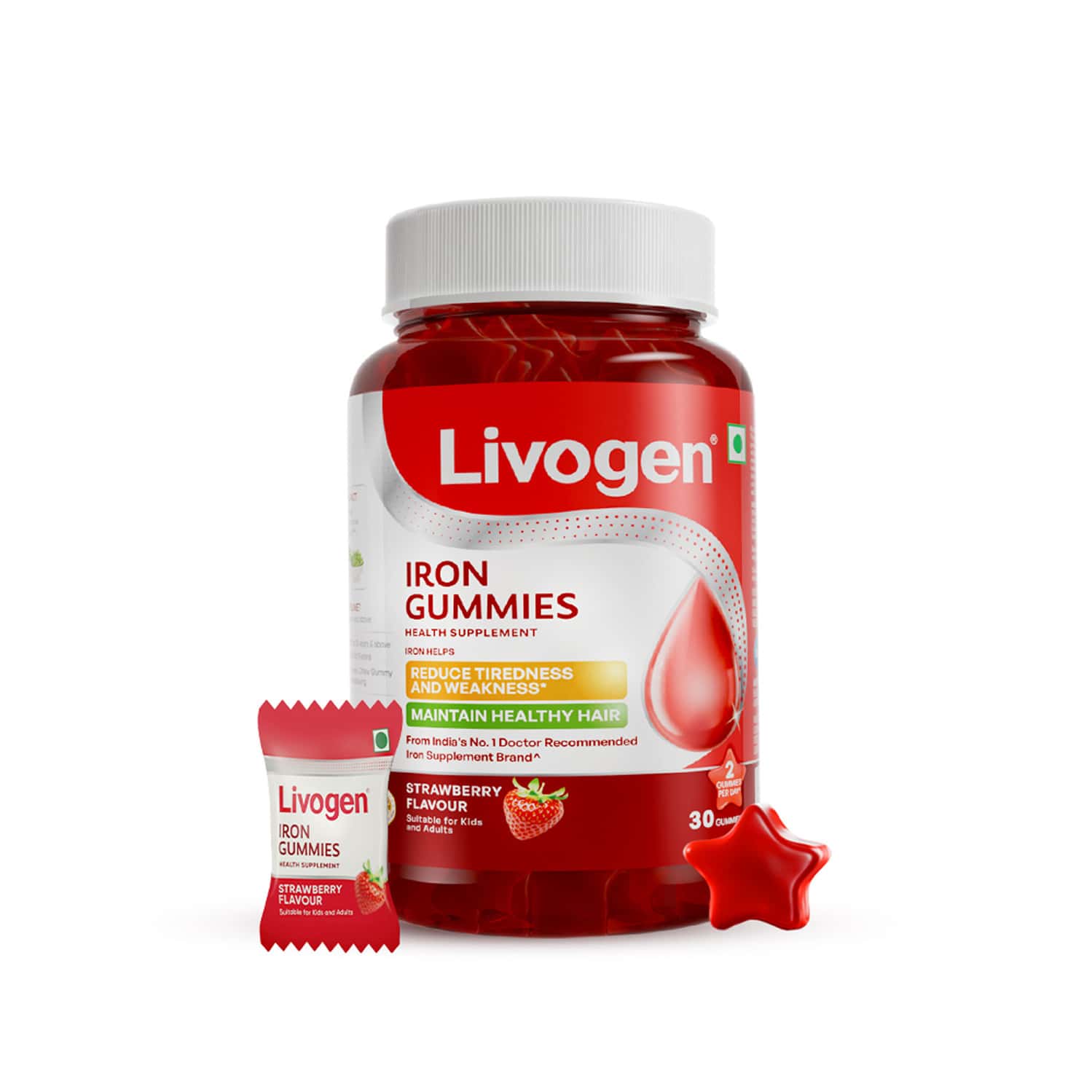 New Livogen Iron Gummies Strawberry Flavour| Iron Helps Reduce Tiredness & Hair Fall| 30 Veg Gummies