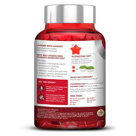 New Livogen Iron Gummies Strawberry Flavour| Iron Helps Reduce Tiredness & Hair Fall| 30 Veg Gummies