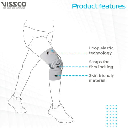 Vissco Knee Wrap With Loop Elastic | Provides Optimum Compression| Small - Grey (Single Piece)
