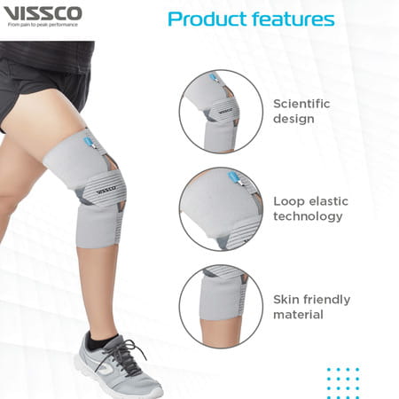 Vissco Knee Wrap With Loop Elastic | Provides Optimum Compression| Small - Grey (Single Piece)