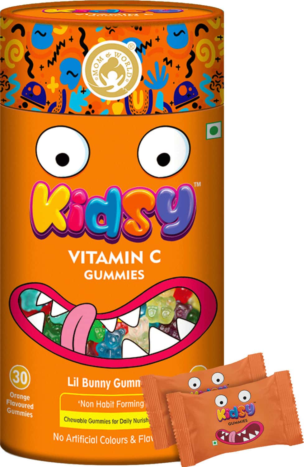 Mom & World Kidsy Vitamin C Gummies For Kids Chewable Gummies-30 (Orange Flavoured)