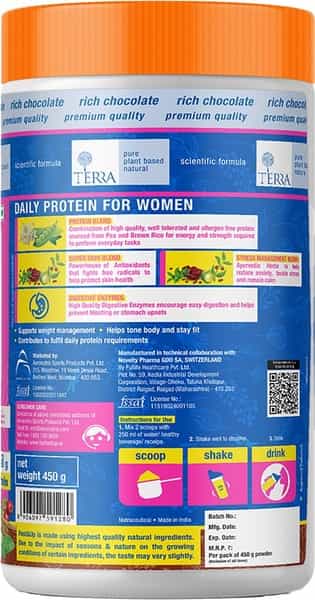Fast&Up Terra Plant Protein For Women -Weight & Hormone Management- 15 Serving - Chocolate- 450G