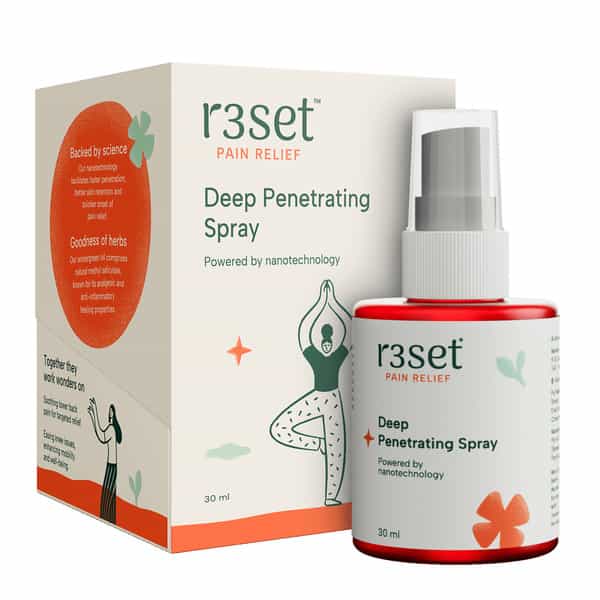 R3set Natural Pain Relief Spray | Fast Relief For Muscle Back Knee Neck & Joint Pain - 30Ml