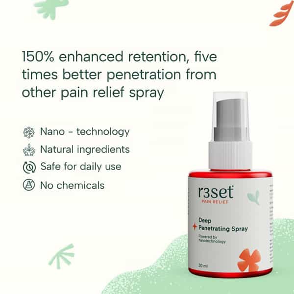 R3set Natural Pain Relief Spray | Fast Relief For Muscle Back Knee Neck & Joint Pain - 30Ml