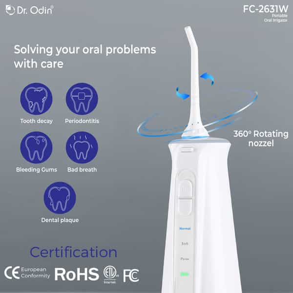 Dr. Odin Fc 2631 Oral Irrigator | Teeth Cleaning & Flossing | Waterproof Ipx7 300 Ml (White & Blue)