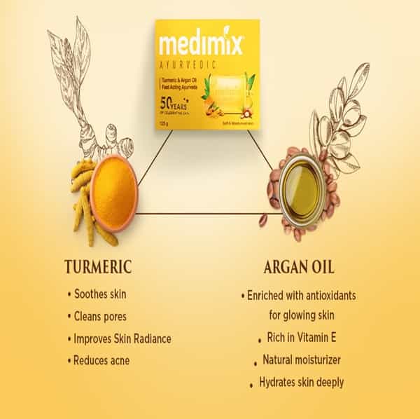 Medimix Ayurvedic Turmeric And Argan Oil Bathing Soap - 125G (Buy 4Get 1 Extra)