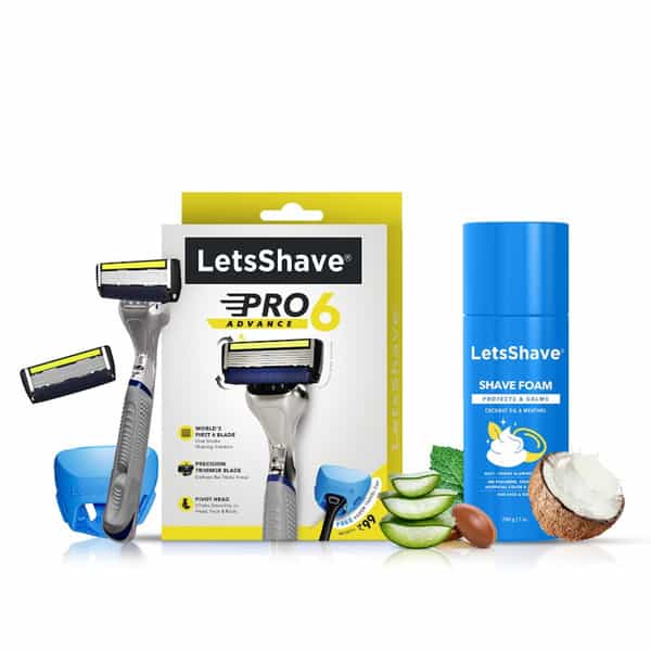 Letsshave Pro 6 Advance Razor Trial Kit For Men -Advance Blade + Razor Handle& Cap + Shave Foam