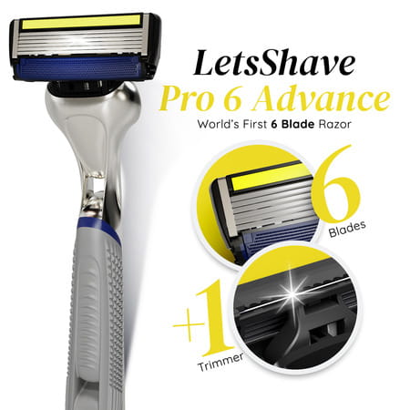 Letsshave Pro 6 Advance Razor Trial Kit For Men -Advance Blade + Razor Handle& Cap + Shave Foam
