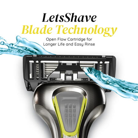 Letsshave Pro 6 Advance Razor Trial Kit For Men -Advance Blade + Razor Handle& Cap + Shave Foam
