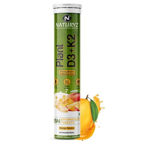 Naturyz 100% Plant Vitamin D3 K2 | Supports Stronger Immunity | Bone & Heart Health (15 Tablets)